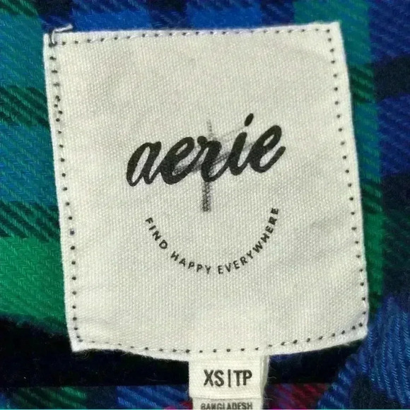 Aerie Plaid Button Down Long Sleeve High Low Shirt - Picture 6 of 8